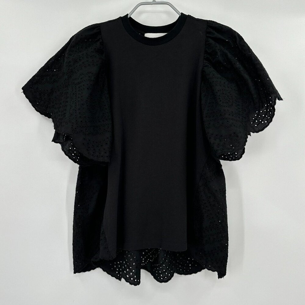 Pomander Place by Tuckernuck Black Eyelet Emi Tee sz S Short Sleeve T-Shirt PO